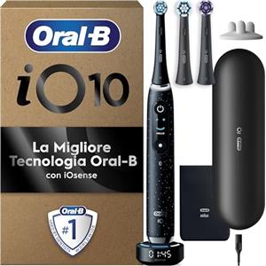 Oral-B Spazzolino Elettrico Ricaricabile iO 10 Nero, 3 Testine Oral B, Spazzolino Elettrico, 1 Custodia Da Viaggio Ricaricabile, Pulizia Denti Efficace
