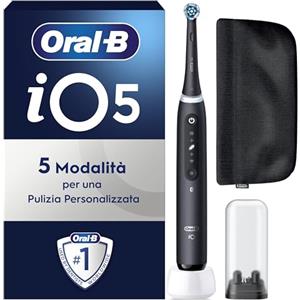 Oral-B Spazzolino Elettrico Ricaricabile iO 5N Nero, 1 Spazzolino Elettrico, 1 Testina, Pochette, io 5 Per Una Pulizia Denti Efficace, Sensore di Pressione, Gengive Protette