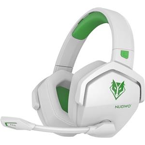 NUBWO G06 Cuffie Gaming per PC/Ps5/Ps4/NS,2,4GHz Wireless+5.3 Bluetooth,Cuffie Wireless con Microfono 7.1 Qualità Audio Senza Perdita di Bassa Latenza,Durata di Oltre 100+ Ore - Bianco/Verde