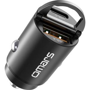 Omars Caricabatterie Auto [USB C 33W+USB A 30W] 5A con ricarica rapida e anello di trazione, per iPhone12 Pro MAX Mini Samsung S21 Huawei LG iPad Airpods