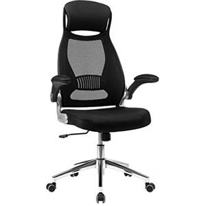 SONGMICS OBN86BK Sedia da ufficio ergonomica, girevole, con braccioli regolabili in altezza, schienale in tela traspirante, nera, 64 x 55 x (117-126,5) cm