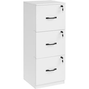 VASAGLE Cassettiera da Ufficio, Mobile con Ruote per Documenti, Supporto Stampante, 3 Cassetti con Serratura, Barre Sospese Regolabili, per A4 e Lettera, Bianco Nuvola OFC055W14