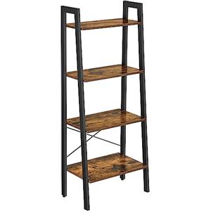VASAGLE Scaffale a Scala, Libreria a 4 Ripiani, Scaffale Portaoggetti, per Soggiorno Camera da Letto Cucina Studio, Stile Industriale, Struttura in Acciaio, Marrone Vintage e Nero LLS44X