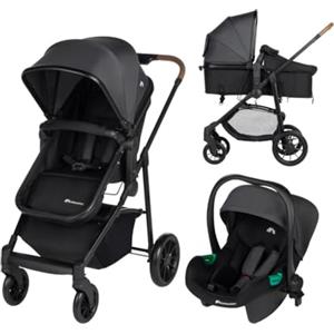 Bebeconfort Haze Trio, 3 in 1 Passeggino per bambini 0-4 anni, max 22 kg, Passeggino Leggero e Compatto, Seduta Convertibile in Navicella, Seggiolino Auto i-Size, Coprigambe e parapioggia, Tinted Grey