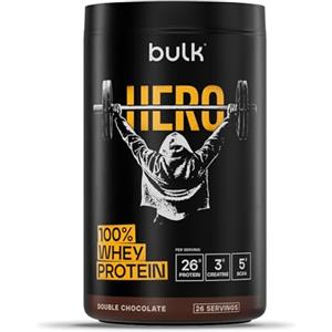 Bulk Hero Whey Proteine in Polvere | Doppio Cioccolato | 26 Porzioni | 26g Proteine + 3g Creatina | 5g BCAA | Basso Zucchero | Assorbimento Rapido | Isolato, Idrolizzato & Concentrato