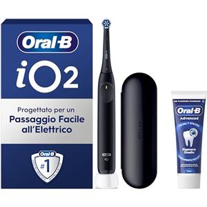 Oral-B iO 2 Spazzolino Elettrico Nero, 1 Testina Di Ricambio per Spazzolino Elettrico, Caricatore, Custodia Da Viaggio + 1 Dentifricio Oral B Advanced Rigenera Smalto, Pulizia Denti Efficace