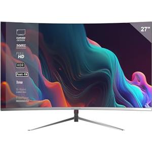 Mars Gaming MV-27C, Monitor Gaming Curvo 27" FHD 1080p 200Hz, HDR10 1ms, FreeSync e G-Sync, Monitor PC Senza Cornice, Angolo 20°, Low Blue Light e Flicker-Free, HDMI + DisplayPort + Jack 3.5mm, Bianco