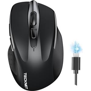TECKNET Mouse Bluetooth Ricaricabile, Multi-dispositivo Mouse Wireless Silenzioso (Tri-Mode: BT 5.0/3.0 + 2.4G), 4800 DPI, Ergonomico, Portatile per Laptops, Mac OS, Android, Windows