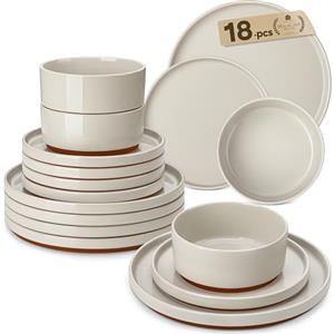 MALACASA 18 Pezzi Servizio Piatti Moderni, Set di Piatti da 6 Persone in Gres con 6 Piatti Piani, 6 Ciotole per Cereali, 6 Piatti da Dessert, Grigio - Serie LEAH