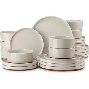 MALACASA 24 Pezzi Set Piatti Moderni, Servizio Piatti da 8 Persone in Gres con 8 Piatti Piani, 8 Ciotole per Cereali, 8 Piatti da Dessert, Grigio - Serie LEAH