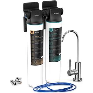 Frizzlife DW15F Sistema di filtraggio dell'acqua sotto il lavello con rubinetto in nichel spazzolato, elementi certificati NSF/ANSI 53&42, riduzione del 99,99% di piombo, cloro, fluoruro