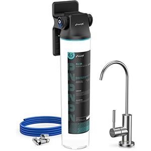 Frizzlife SW20F filtro per acqua sotto il lavello con rubinetto in nichel spazzolato, certificato NSF/ANSI 53&42, riduce al 99,99% piombo, cloro, cattivo sapore, capacità di 3 anni, 0,5 micron