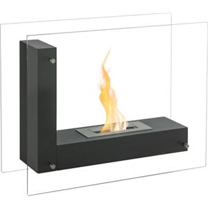 STONES HOME FURNITURE, Caminetto a Bioetanolo da Pavimento, Senza Fumo, Bruciatore in Acciaio da 1,5 l, Durata Fiamma 3 ore, Modello Crossing, Colore Nero con Vetro Temperato, 31 x 80 x h 60 cm