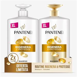 Pantene Shampoo+Balsamo Rigenera E Protegge per Capelli Deboli Danneggiati Maxi Convenienza 2x1000ML