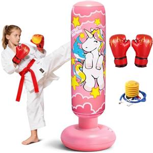 flintronic Sacco da Boxe da Terra Bambini con Guantoni da Boxe, 120cm Pungiball Bambini, Sacchi da Boxe Gonfiabile per Ragazzi e Ragazze 5-12 Anni, Per Praticare Karate Taekwondo MMA