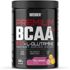 Weider Premium BCAA 8:1:1 + L-Glutamine (500g) Gusto Pink Lemonade, Formula di Recupero con Aminoacidi BCAA, L-Glutammina Kyowa Quality®, per la Crescita e Protezione Muscolare, Senza Zucchero, Vegano