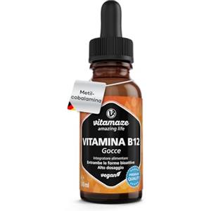 Vitamaze - amazing life Vitamina B12 Gocce 500 mcg al Giorno, 50 ml (1700 Gocce), Metilcobalamina & Adenosilcobalamina Vegano Liquido, Elevata Biodisponibilità, Qualità Tedesca, Integratore senza Additivi