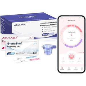 MOMMED Kit di Test Ovulazione e Gravidanza, Alta Sensibilità di 25 mUI/ml, 20 Strisce Test di Gravidanza, 60 Strisce Test di Ovulazione, 80 Contenitori di Urina, Risultati Veloci e Precisi