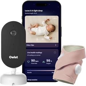 Owlet Dream Duo (3rd Gen) - Medically-Certified Smart Baby Monitor with Sock & HD Video Cam, Tracks Pulse Rate, Oxygen & Sleep, 2K HD Video, Cry & Motion Alerts, Temp Monitoring
