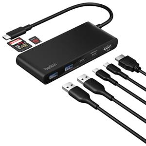 Belkin Hub USB-C a 7 Porte con HDMI 2.0 4K a 60Hz, Lettore di Schede SD e MicroSD, PD 100W, Trasferimenti Dati Rapidi Fino a 5Gbps, Adattatore USBC Multiporta per MacBook, iPad Pro, Chromebook - Nero