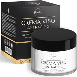 Krealis 100ml - Crema Viso Antirughe, Crema Idratante Viso con Acido Ialuronico, Coenzima Q10, Vitamina C Giorno e Notte, Crema Antirughe Donna e Uomo, anche per Contorno Occhi.