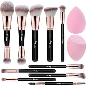 Start Makers 12 Pezzi Pennelli Make up Premium Pennelli per il trucco a doppia faccia Fondotinta Cipria Fard Correttori Ombretto con 2 spugne per il trucco