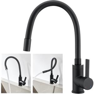 Auralum Rubinetto Lavello Cucina, Rubinetto Cucina Nero con Beccuccio Flessibile, Miscelatore Cucina Girevole a 360°, Monocomando da Alta Pressione, Acciaio Inossidabile