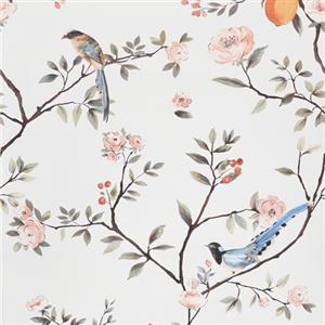 ICYEHAO Carta da parati adesiva muro floreale 44x1000cm - decorazione con uccelli, fiori rosa, limoni per mobili, soggiorno, camera da letto, pareti