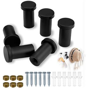 xlwen 6 Pezzi Ganci Accappatoio da Parete in Acciaio Inox,Ganci da Parete Rotondi Nero Opaco,Gancio per bagno ganci da parete per impieghi,g anci Appendiabiti da Parete con Viti di Fissaggio,35mm