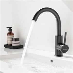 Auralum Rubinetto per lavabo, nero opaco, girevole a 360 gradi, con tubo di espansione da 60 cm, miscelatore monocomando in ottone per bagno/piccolo lavello da cucina