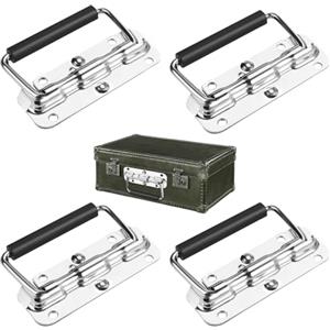 Youery 4 pezzi Pieghevole In Acciaio a Molla Maniglie,110mm Pieghevoli in Acciaio inox,Maniglia per il Trasporto,Per le porte della Cassetta degli Attrezzi,Argento