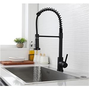 Miucoguier Rubinetto Cucina con Doccetta Estraibile - Rubinetto Lavello Cucina con Molla a Spirale Girevole 360 ° Miscelatore Monocomando Rubinetto da Cucina Acciaio Inox 304 (Nero)