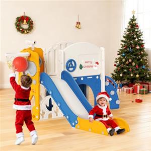 Krovtoy Scivolo per bambini, scivolo per bambini piccoli indipendente con canestro da basket, attrezzatura per parco giochi con scivolo, scivoli per all'aperto (Blue arancione-6 in 1)