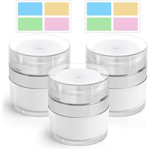 HOTUT Contenitore Cosmetico per Crema, 3 Vasetti 15ML Dispenser Crema Viso con 2 Pezzi Foglio Etichette Adesive, Airless Pump Dispenser Crema Viso per Viaggio