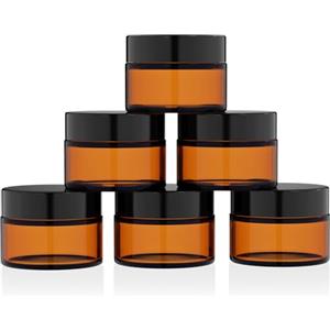 HOTUT Vasetti Vetro Ambrato, 6 PCS 50ML Contenitori in Vetro Marrone, Contenitore Cosmetico per Crema, Contenitore Cosmetico Vuoti Viaggio, Contenitori Vuoti Ricaricabili per Cosmetici, Creme, Lozioni