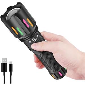 LUXJUMPER Torcia LED Potente Professionale, Torcia Ricaricabile Hight Lumen Torcia Tattica Potente con Display Digitale LCD, 5 Modalità Zoom Flash Light, Torcia a Mano ad Alta Potenza per Campeggio