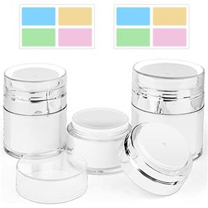 HOTUT Contenitore Cosmetico per Crema, 3 Vasetti Dispenser Crema Viso con 2 Pezzi Foglio Etichette Adesive, Airless Pump Dispenser Crema Viso per Viaggio (15ml+30ml+50ml)