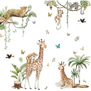 milaosk Adesivi Murali Animali del Bosco Adesivi da Parete Scimmia Giraffa Uccello Orso Leopardo Sticker da Muro Autoadesivo Carta da Parati Murali Decorazioni Camera da Letto Bambini Asilo Nido