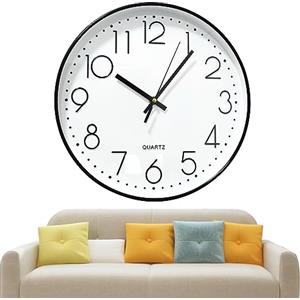 Chedin Orologio da parete rotondo da 30 cm, senza ticchettio, moderno, al quarzo, senza ticchettio, orologio da parete per bambini, grande movimento per orologio da parete silenzioso (bianco/nero)