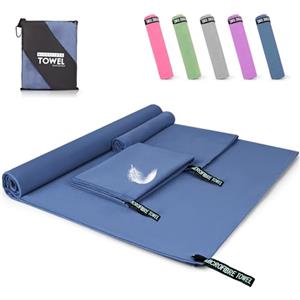 Pfloge® Asciugamano Microfibra Set di 3, 180x80cm Asciugamano Palestra Grande & 2 Pezzi 80x40cm Telo Mare Microfibra, Compatto & Ultraleggero, per Fitness, Sauna, Spiaggia, Viaggi(Blu Navy)