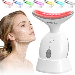 QUELLE Massaggiatore Viso Lifting EMS Antirughe con Terapia del Caldo a 45°C, 3 Modalità e 7 Colori LED, Dispositivo di Bellezza per Rassodamento Viso e Collo con Base