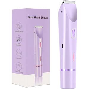 Otufan Rasoio elettrico da donna IPX7 impermeabile 1 ora di autonomia doppia testa per rasatura delicata ed efficace sul corpo e zona bikini viola donna rasoio intimo elettrico