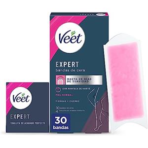 Veet Expert - Fasce di cera fredda depilatoria per la depilazione delle gambe e del corpo, con burro di karitè, 30 strisce