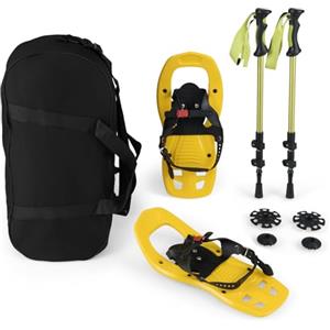 COSTWAY Racchette da Neve per Bambini 28-37, Bastoncini da Trekking Telescopici 51,5-100 cm con Punte in Tungsteno, Dischi Neve e Dischi Fango, Ciaspole da Neve con Legatura a Cricchetto e Borsa