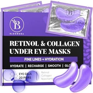 BLOOMORA Patch Occhi con al Retinolo e Collagene (20 paia), Maschera Occhi con Niacinamide e Acido Ialuronico, Eye Patch Occhiaie e Borse, Maschera Occhiaie Rinfrescante e Lenitiva, per Donna e Uomo