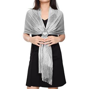 Voqeen Stola Donna Argento Cerimonia Scialli Elegante Coprispalle Oro Vintage Foulard con Frange Sciarpa per Matrimoni Sposa Festa Feste Serali Occasioni Formali Disponibile In Diversi Colori