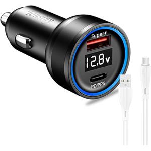 Tonsiny Per caricatore da auto oneplus supervooc 100w, caricatore accendisigari a 2 porte con cavo da 1.5m per oppo Find x5 Reno 10, adattatore da auto warp per oneplus 12 11, presa USB 12V per Realme GT5