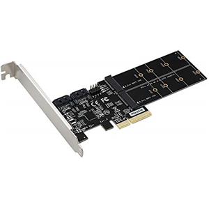 ULANSeN 4in1 Dual M.2 NGFF (B Key) SSD+Dual SATAIII 6G SSD/HDD a PCI Express 4X Adattatore convertitore con staffa a basso profilo per PC desktop