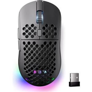 Dierya x TMKB M1 Mouse Wireless Gaming, Sensore Ottico 24,000 DPI, 90 g Leggero, 6 Pulsanti Programmabili, Illuminazione RGB, 2.4GHz/Bluetooth/USB-C mouse con filo/senza fili, Nero