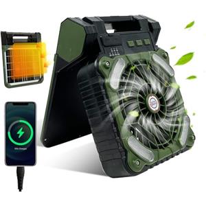 GY Ventilatore da campeggio con timer, 4 velocità, ventilatore USB ricaricabile 10400 mAh, solare portatile per pesca